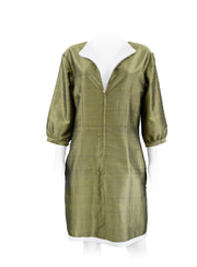 khaki and white pure silk dress, lined with white silk, handwoven traditionally