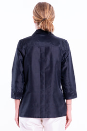 black taffeta silk shirt, vintage look, three-quarter length sleeve, chest pocket, middle pleat at the back, back
