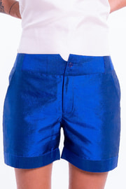 blue short in natural silk, handmade in Cambodia