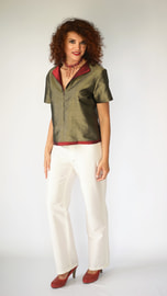 natural silk top bronze and cherry, lined with silk, short sleeves, fair-trade certified