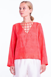 chiffon silk blouse, V neckline, lined with silk