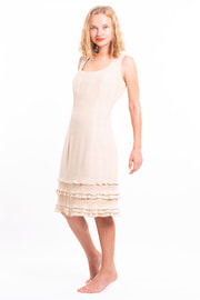 dress in lotus fiber, mid length, natural beige, lined in pure cotton