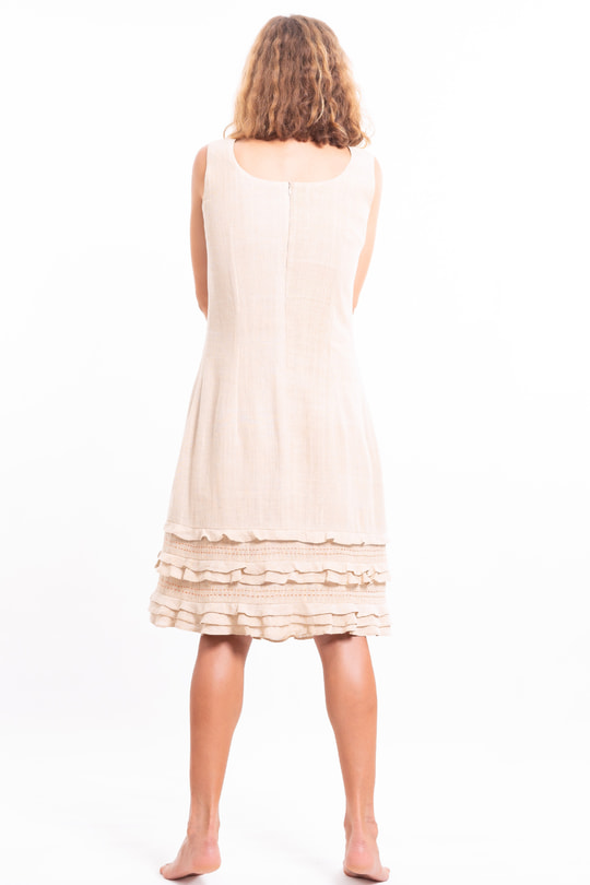 dress in lotus fiber, mid length, natural beige, lined in pure cotton, back