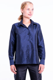 navy blue silk shirt, handwoven in Cambodia
