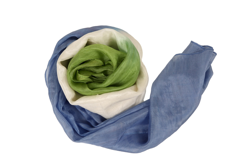 foulard en soie naturelle bleu et vert