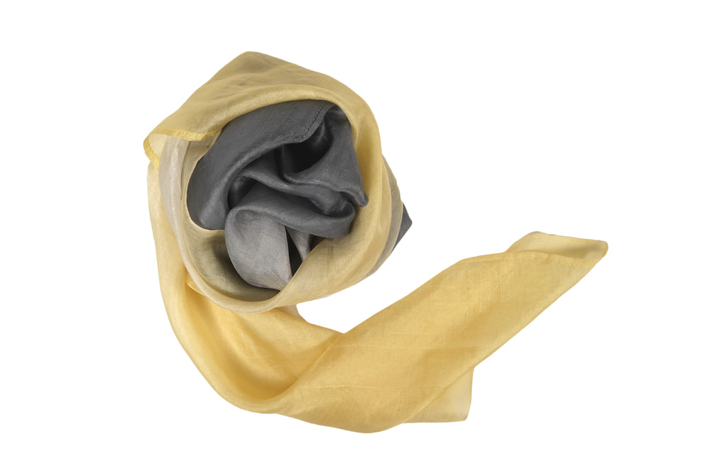 scarf in pure silk organza yellow and gray