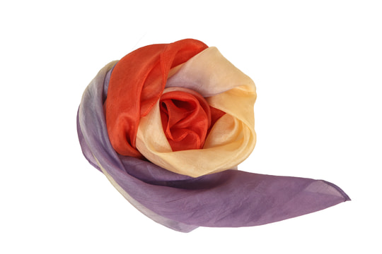 foulard en soie naturelle violet, jaune et orange