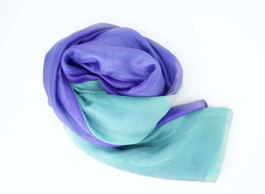 purple and turquoise scarf in natural silk, handwoven traditionally in Cambodia