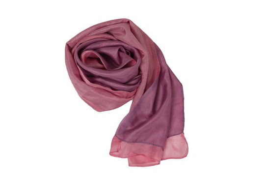 pink and mauve scarf in raw silk, ecological fabric