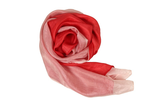 red and pink scarf in raw silk, handwoven in Cambodia