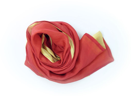 yellow and red scarf in natural silk, handmade in Cambodia
