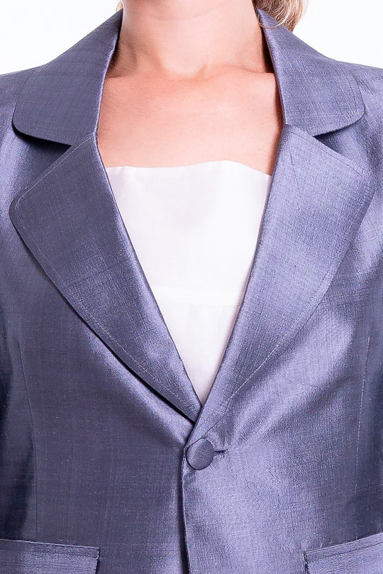 taffeta silk Spencer jacket in grey, flap pockets, open double collar, partly lined in pure cotton