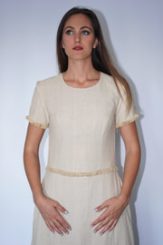 long lotus fiber and cotton dress in natural beige with fringes ethically made