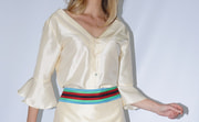 taffeta natural silk blouse with flared sleeves