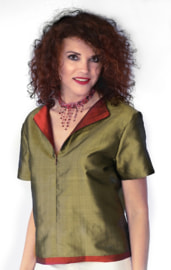 pure taffeta silk top bronze and cherry, lined with silk, short sleeves, fair-trade certified